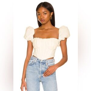 LPA Cream Puff Sleeve Corset Crop Top Claudette in Ivory Size Medium $188 MSRP